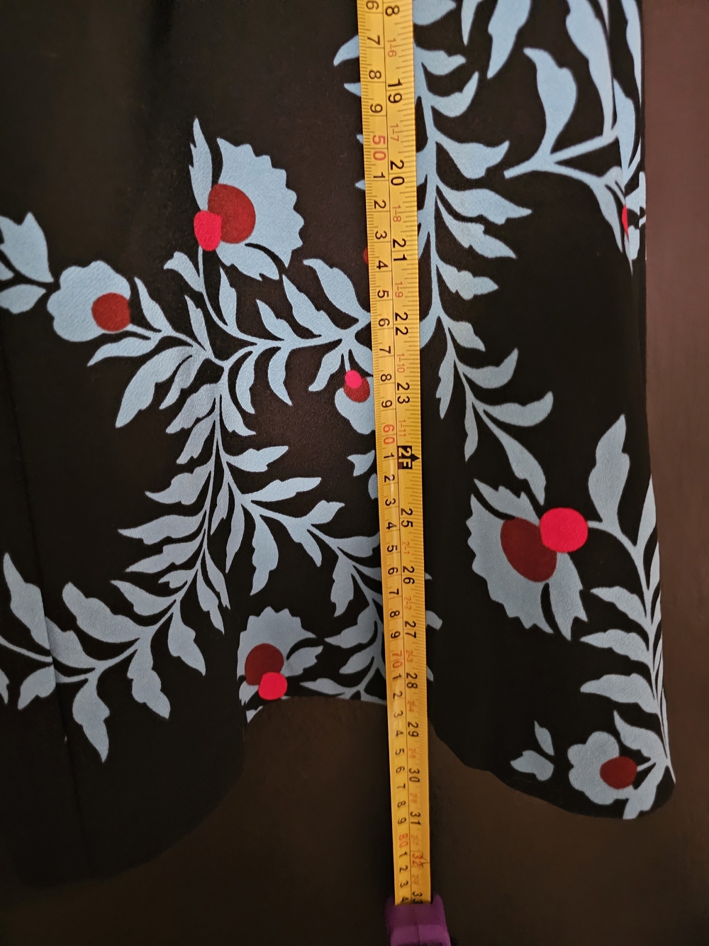 Boden Black Midi Dress with Light Blue Vine Print and Red Floral Accents - Picture 10 of 12